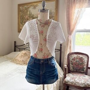 Y2K Grave Elements xl white crochet shrug‎ cardigan